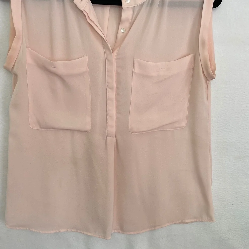 Mango SleevelessWomen Blouse Top Two Pocket Button Down Pink Size S